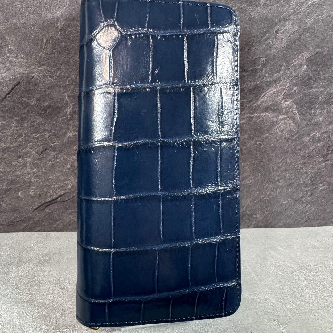 新品 クロコダイル ワニ革 長財布 ネイビー 紺色 マット仕上げ 本革
