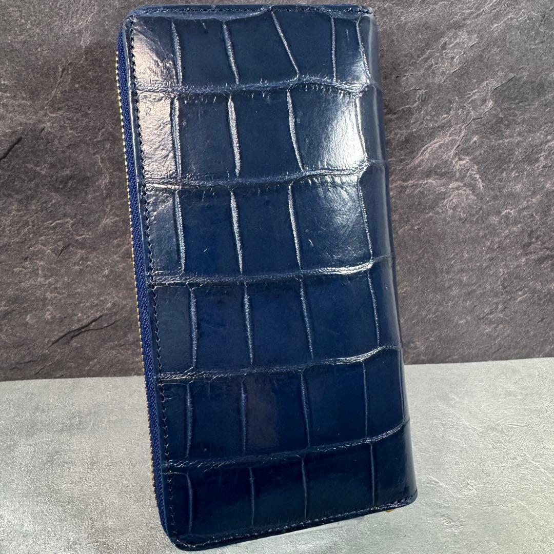 新品 クロコダイル ワニ革 長財布 ネイビー 紺色 マット仕上げ 本革