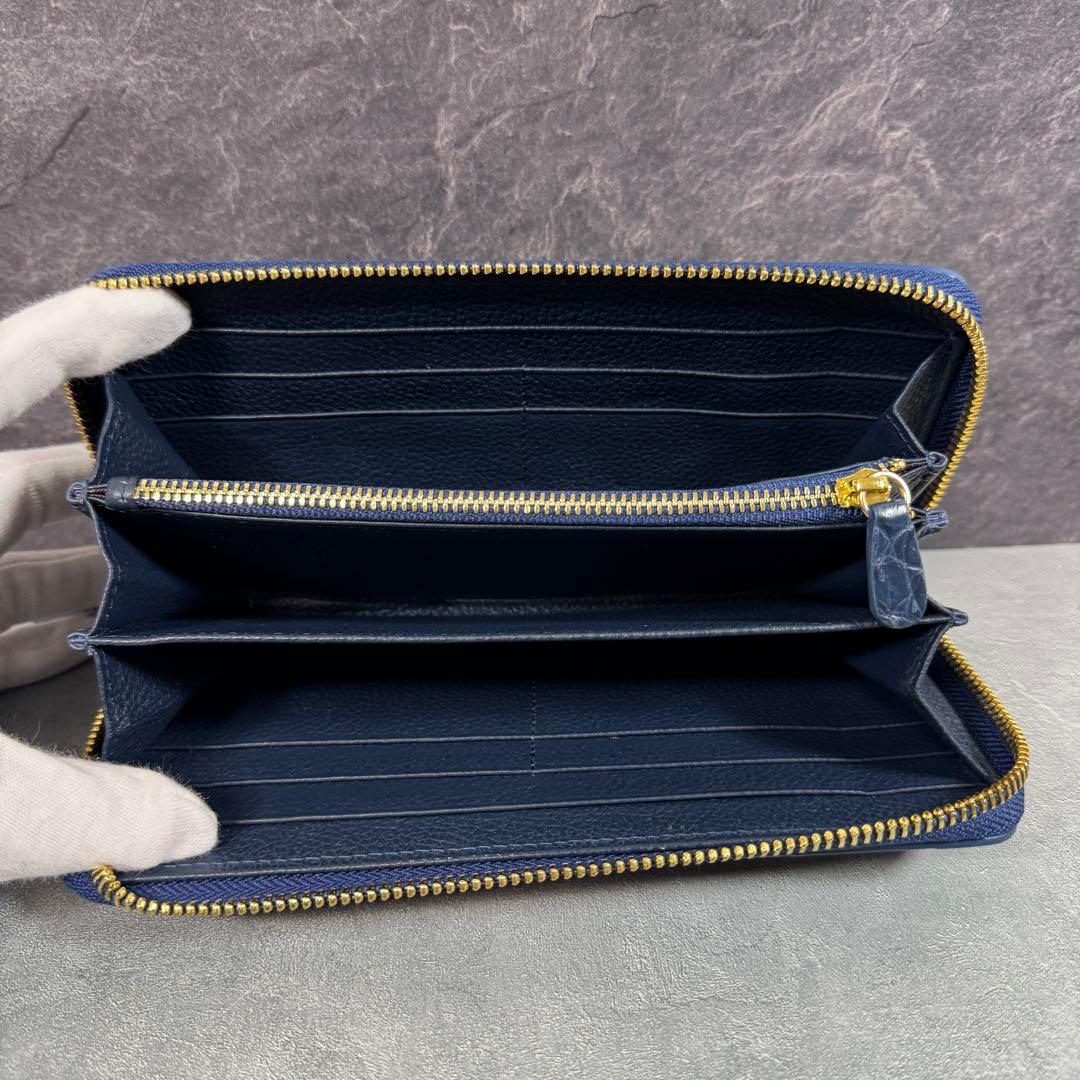 新品 クロコダイル ワニ革 長財布 ネイビー 紺色 マット仕上げ 本革