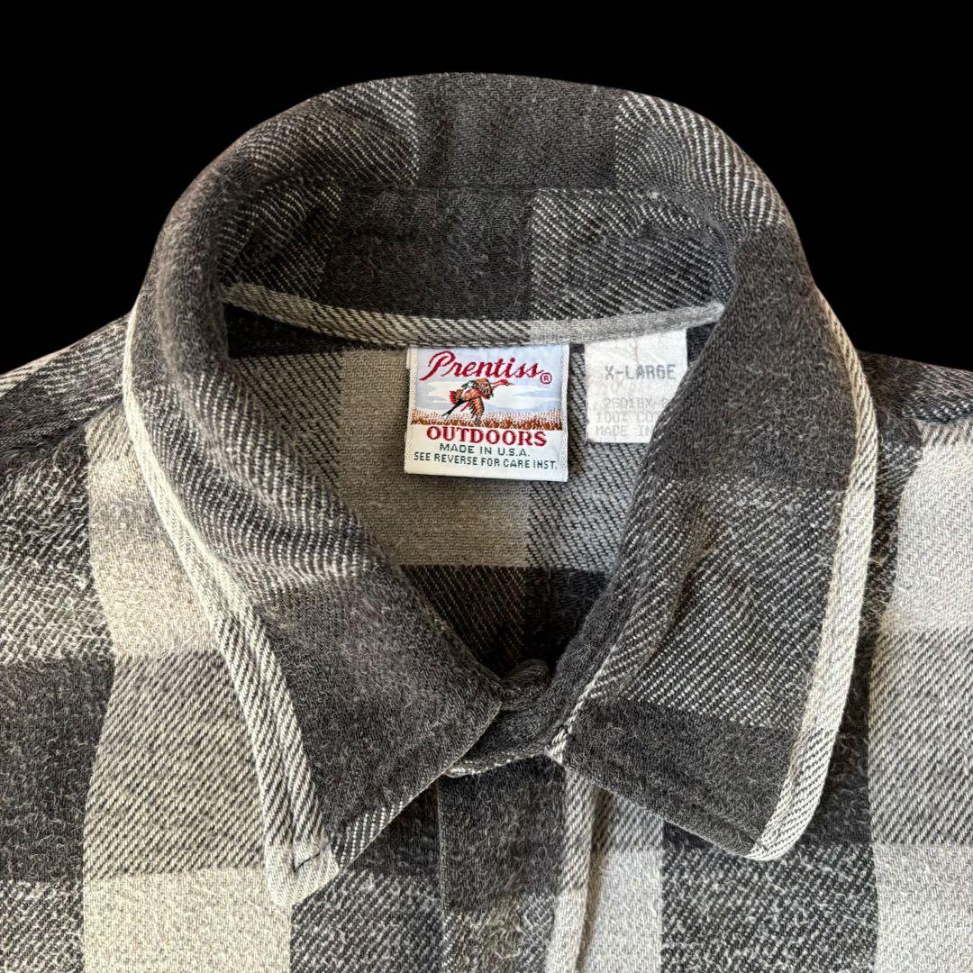 90s USA製 Prentiss ブラック グレー ヘビネル ネルシャツ XL