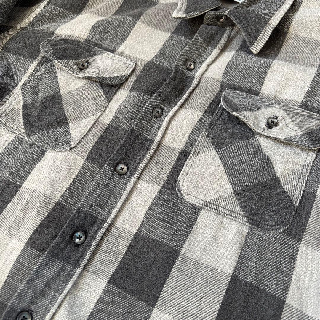 90s USA製 Prentiss ブラック グレー ヘビネル ネルシャツ XL