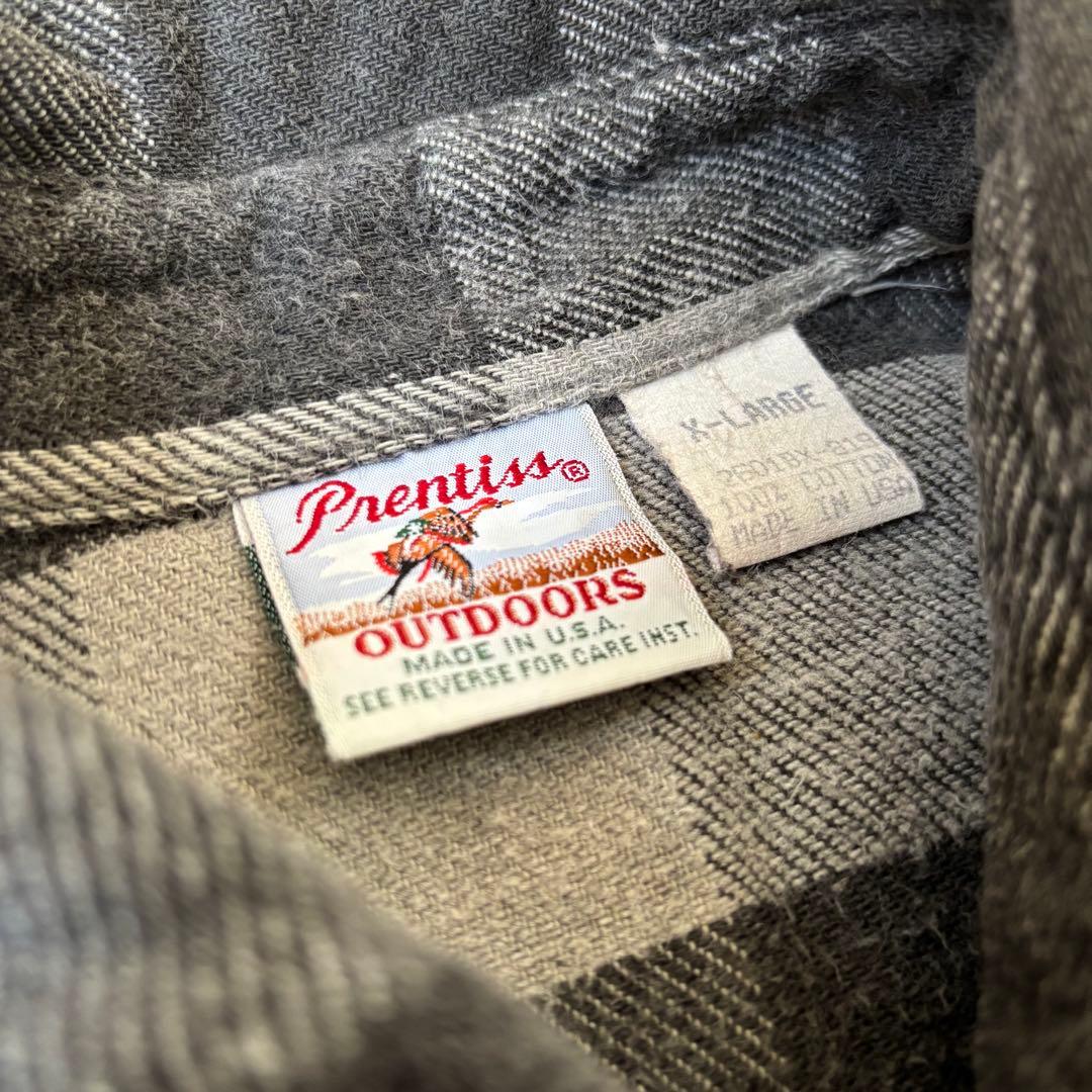 90s USA製 Prentiss ブラック グレー ヘビネル ネルシャツ XL