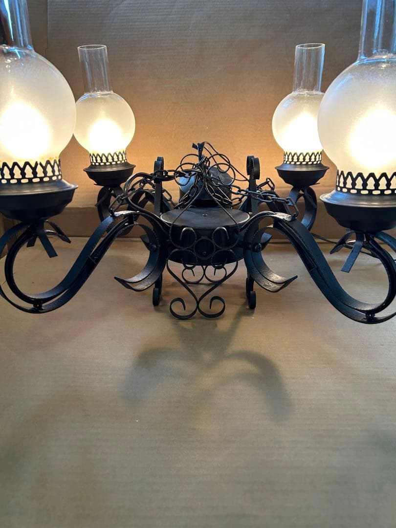 昭和レトロ　大正ロマン　アンティーク　塗装リペア品　動作確認　4灯照明　中古品