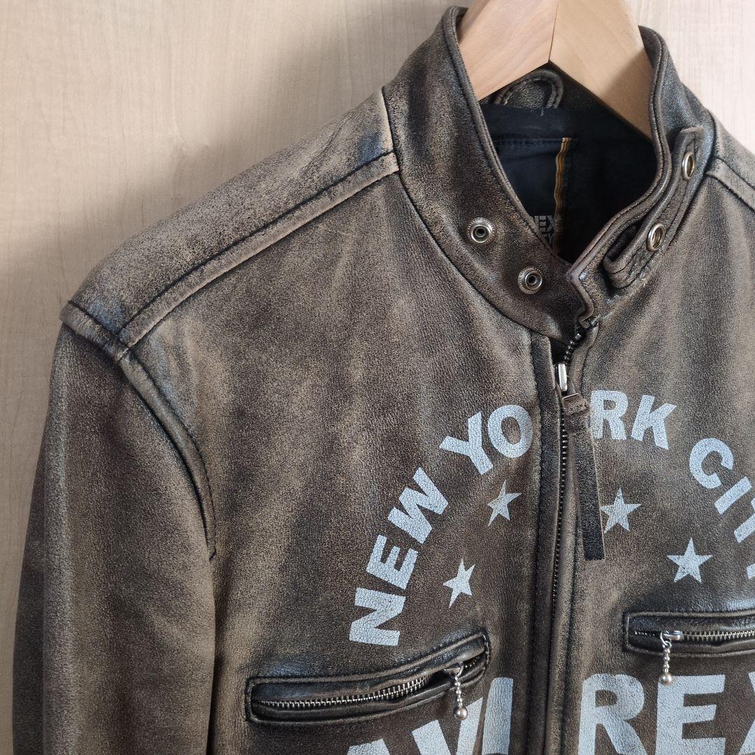 AVIREX ダークブラウン レザーライダースジャケット