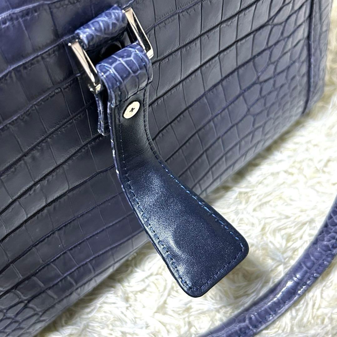 【美品】Genuine Crocodile Skin ハンドバッグ　ブルー　本革
