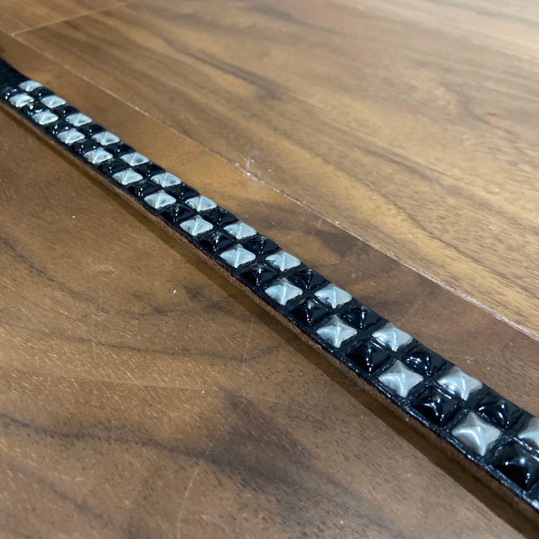 希少配色 HTC ピラミッドスタッズ シルバー&ブラック ナローベルト 34