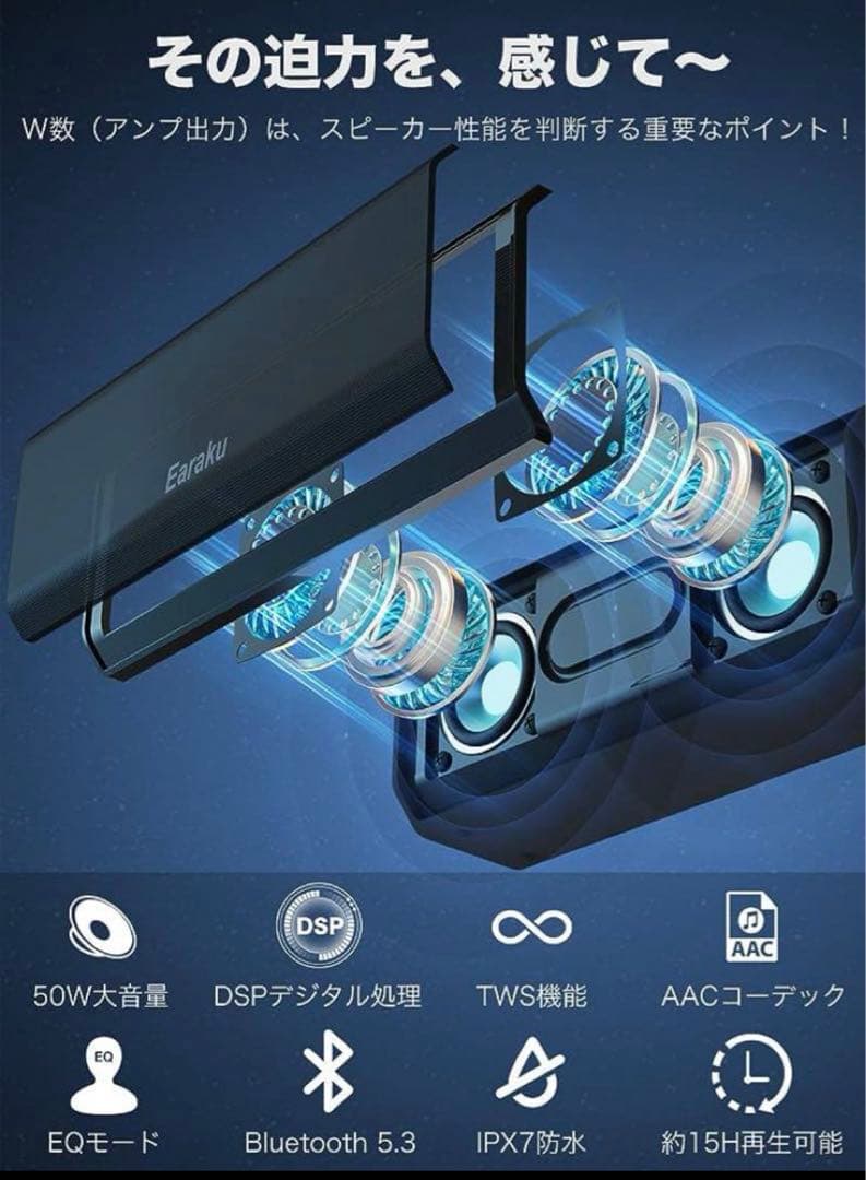一点限り✨【50W出力 スピーカー Bluetooth】　ワイヤレススピーカー