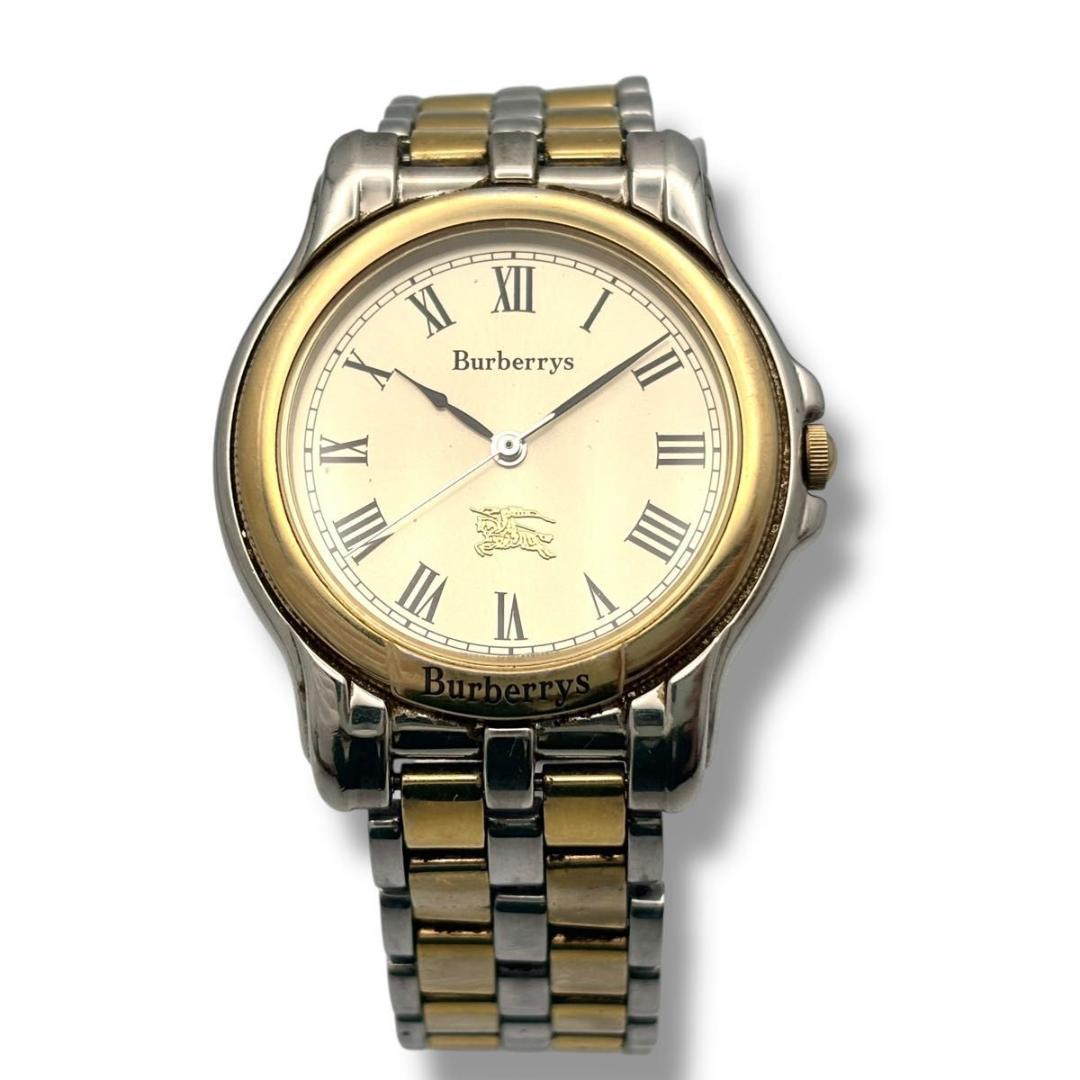 稼働 バーバリー 腕時計 クオーツ コンビ シルバー ゴールド シャドーホース