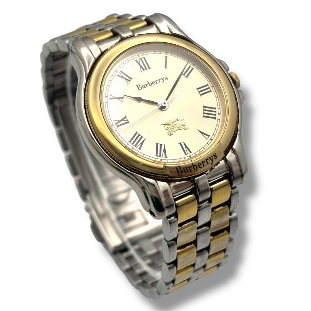 稼働 バーバリー 腕時計 クオーツ コンビ シルバー ゴールド シャドーホース