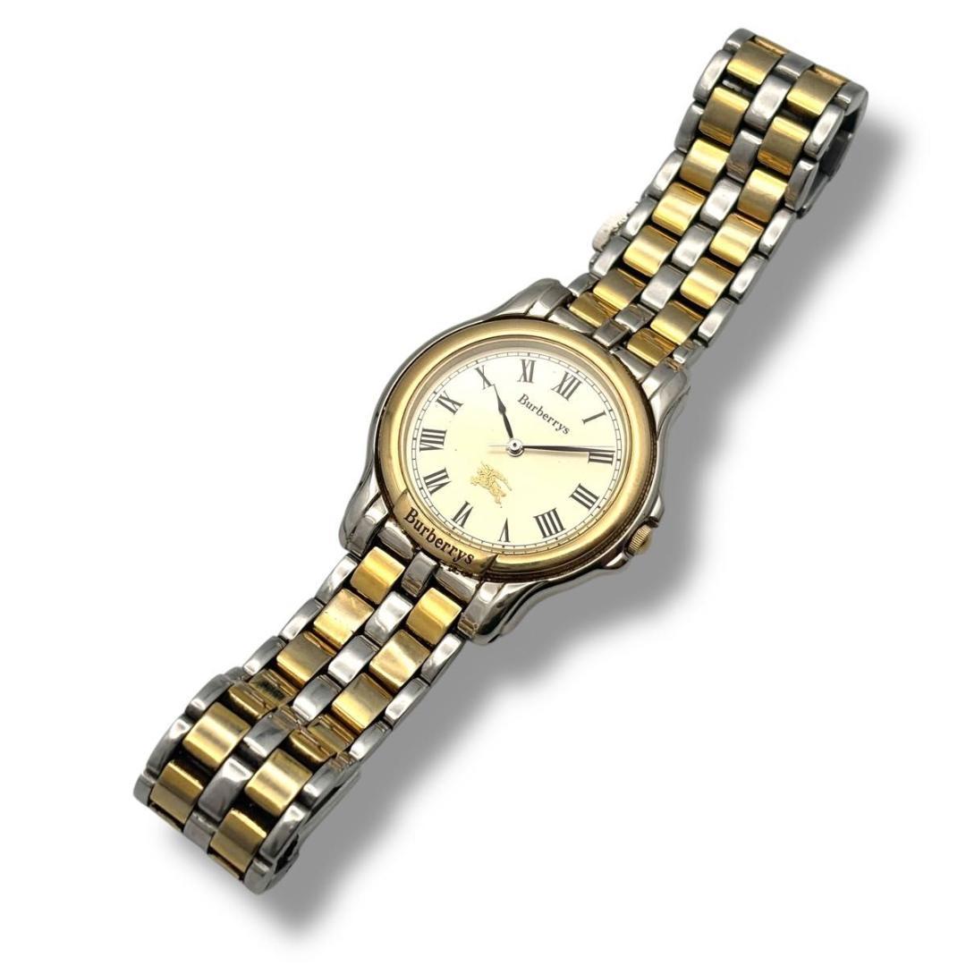 稼働 バーバリー 腕時計 クオーツ コンビ シルバー ゴールド シャドーホース