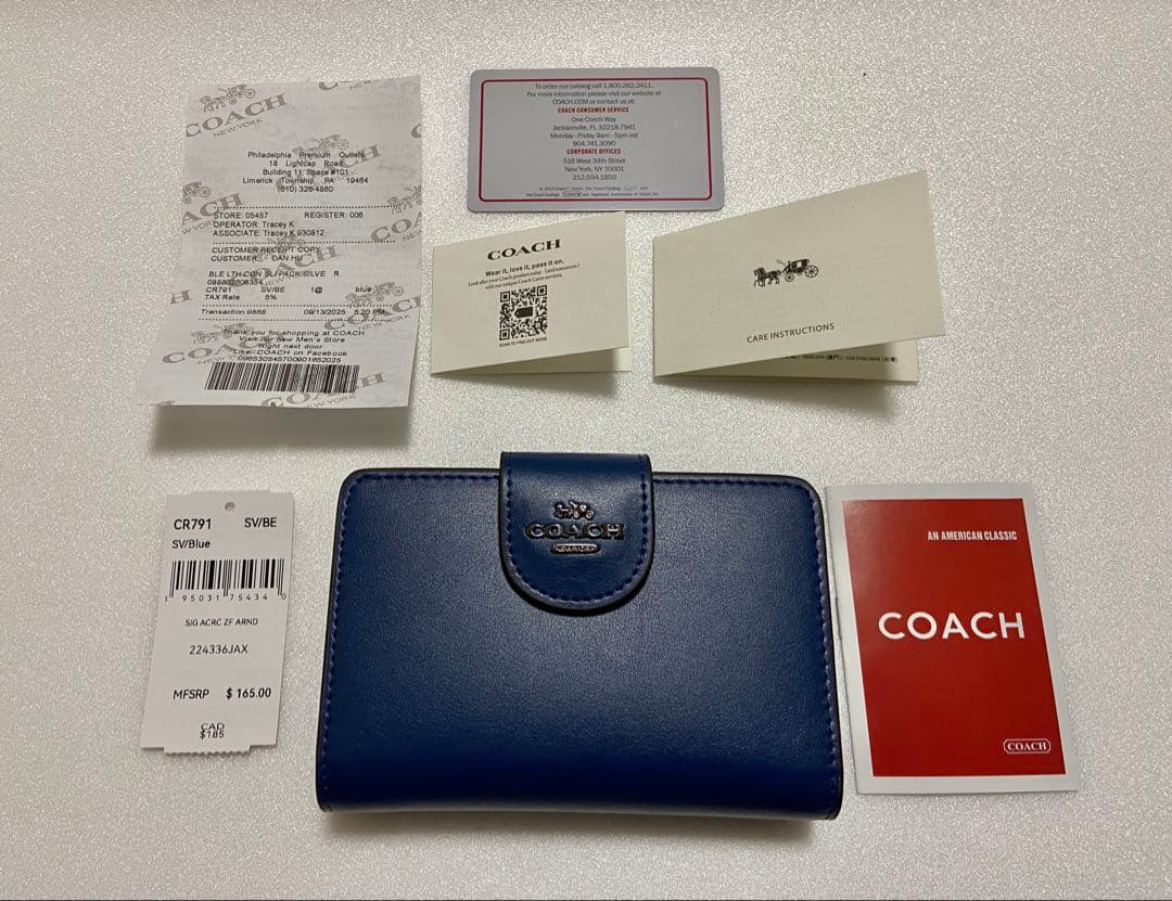 【新品未使用】COACH コーチ 二つ折り財布 ブルー　CR791