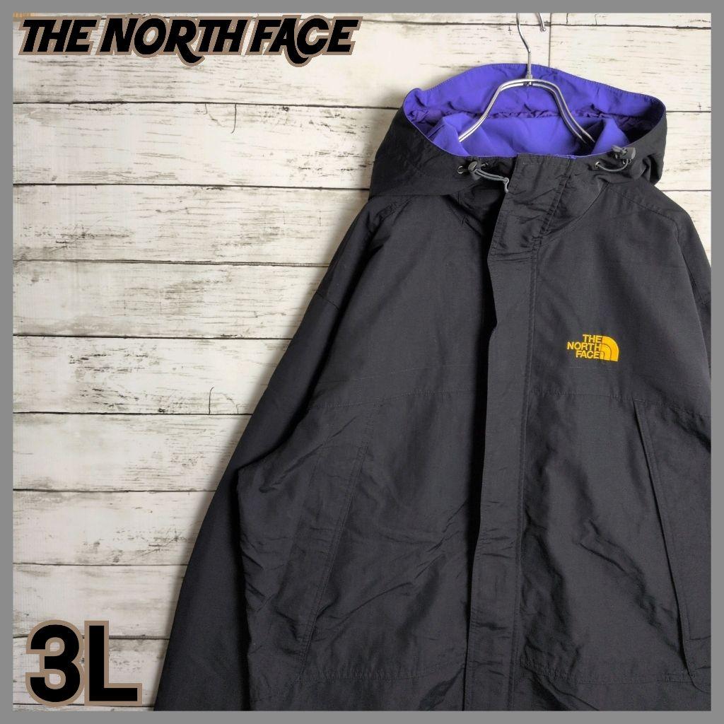 ノースフェイス マウンテンパーカー 刺繍ロゴ 韓国限定 古着 ブラック×パープル