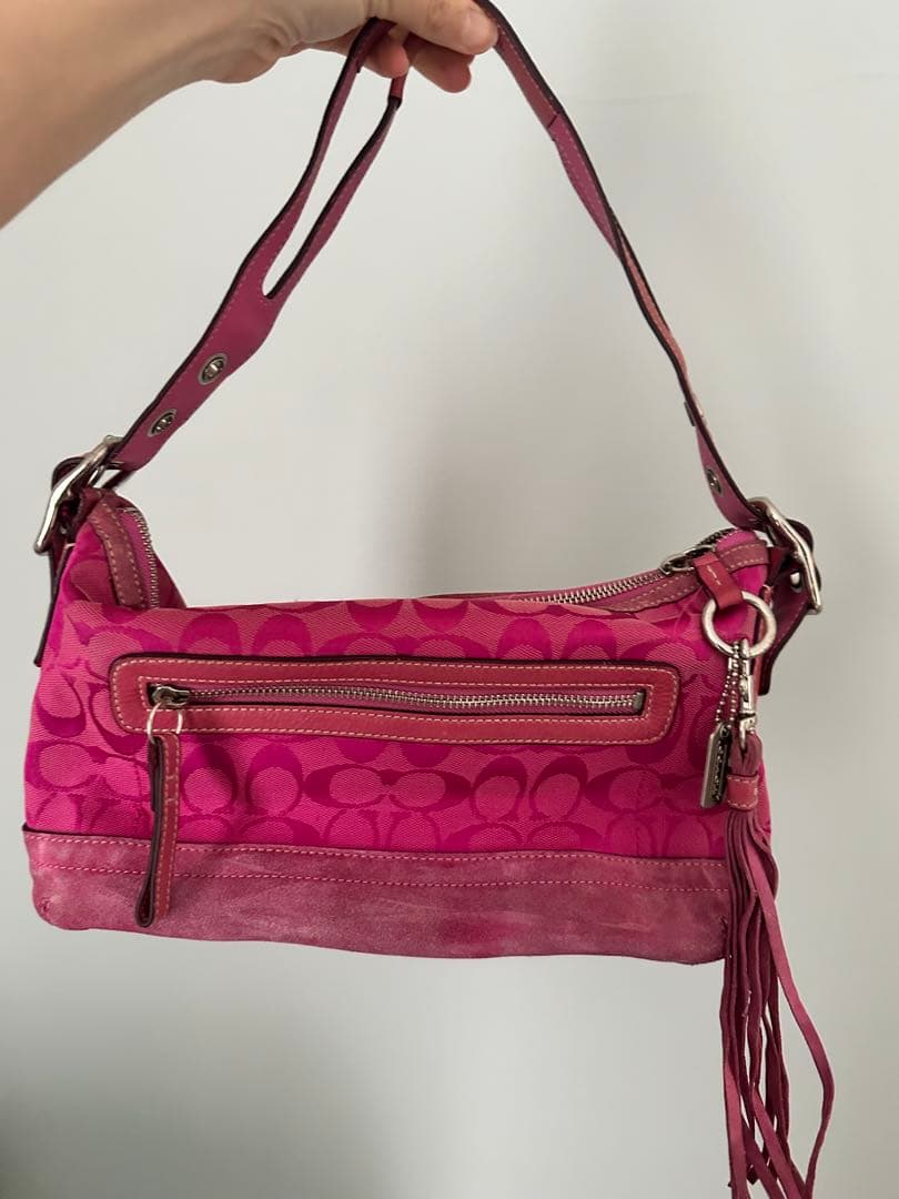 【希少】coach y2k バービーピンク フリンジ ハンドバッグ