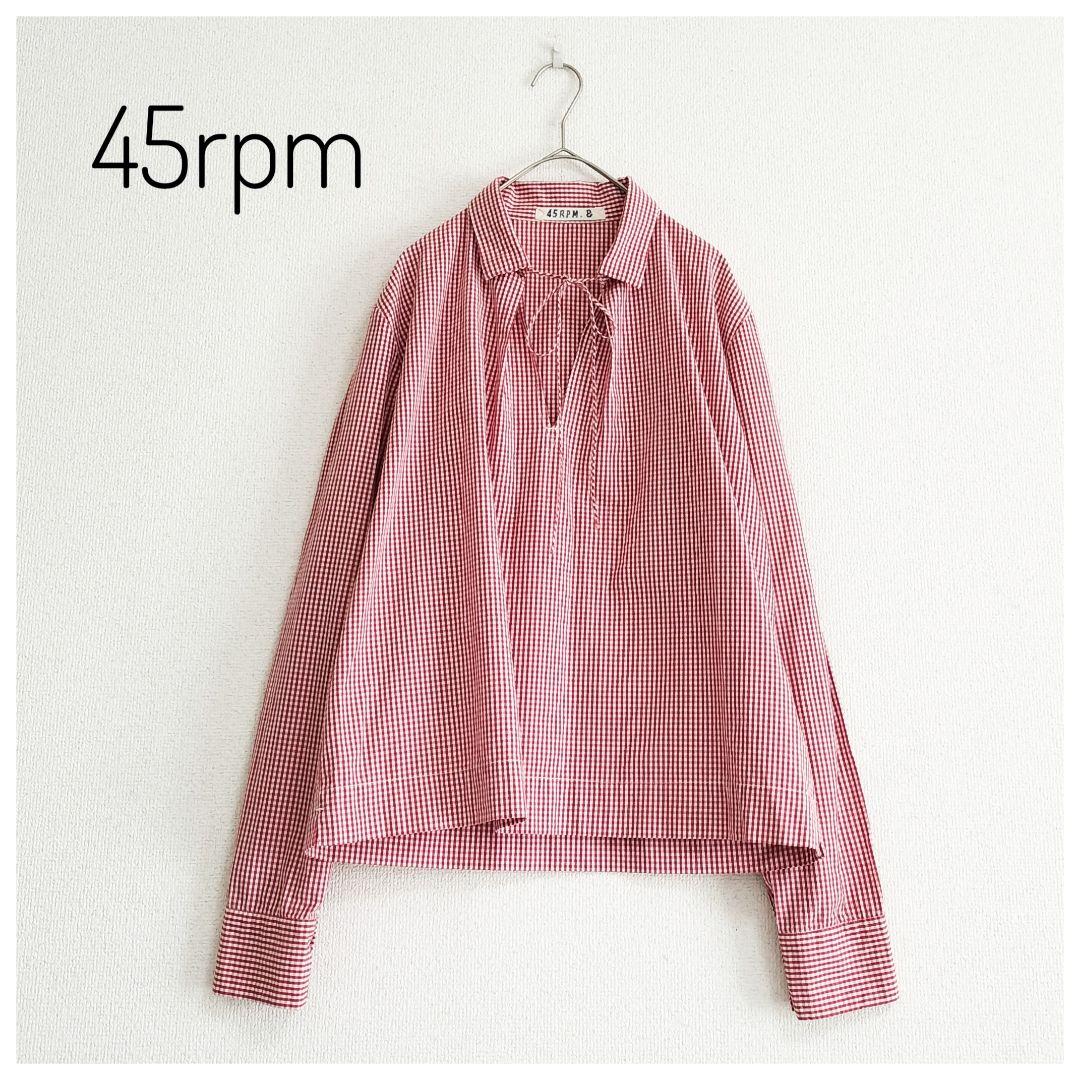 美品 45rpm ギンガムチェック タックスキッパーブラウス コットン 3 赤