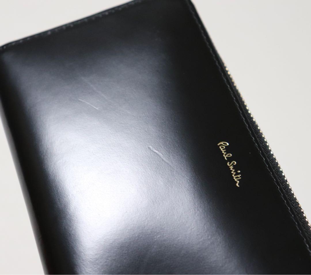 《ポールスミス》新品 ストライプ シャイニーレザー ラウンドファスナー式長財布