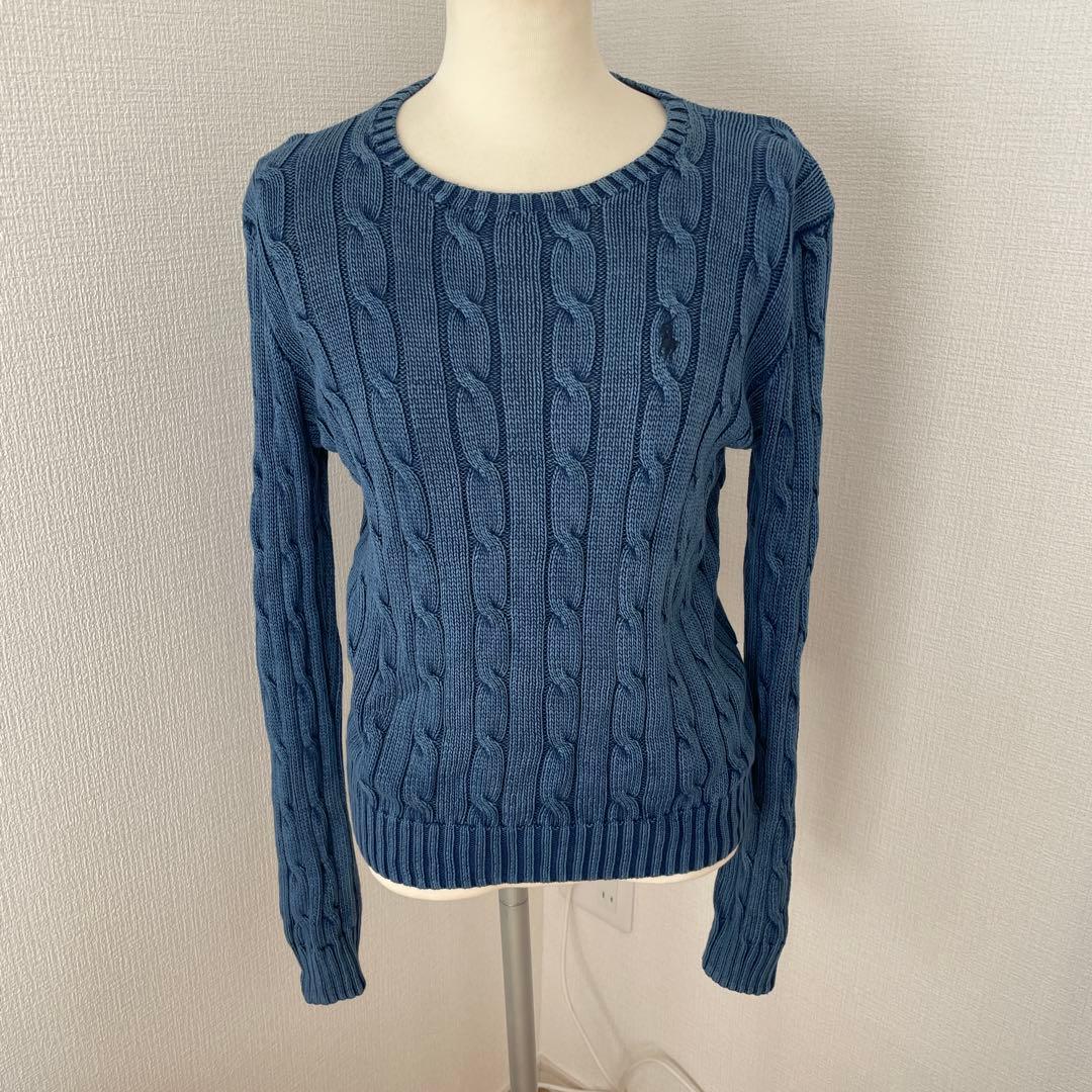 新品未使用POLO RALPHLAUREN デニムブルーケーブル編み長袖ニット