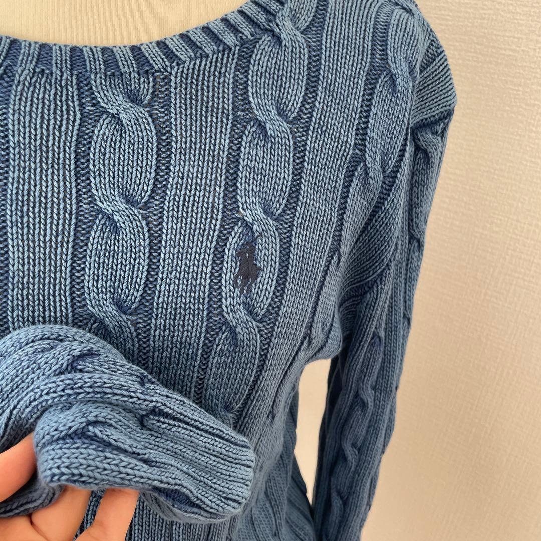 新品未使用POLO RALPHLAUREN デニムブルーケーブル編み長袖ニット