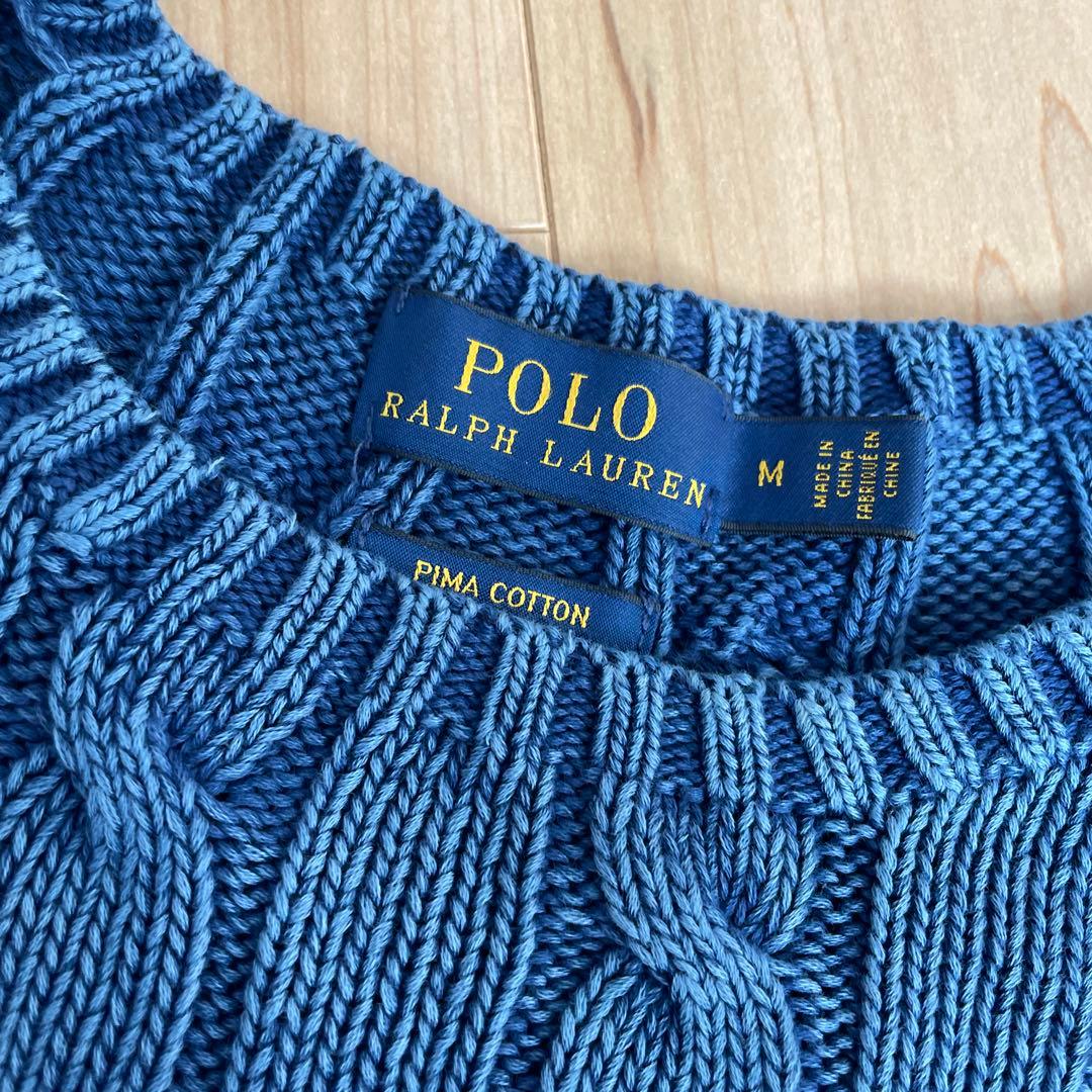 新品未使用POLO RALPHLAUREN デニムブルーケーブル編み長袖ニット