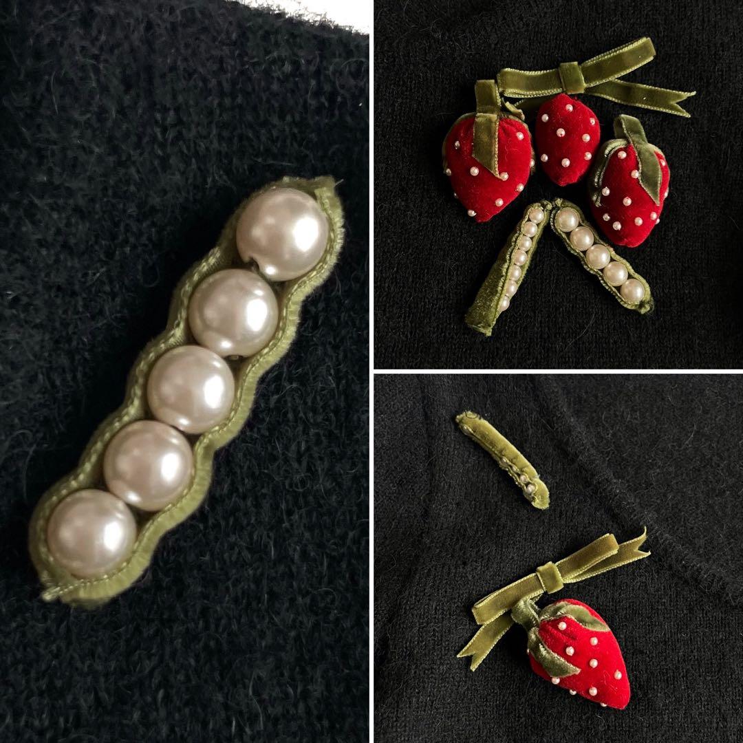 モスキーノ アルパカ混 ニットセーター イチゴモチーフ 立体装飾 ブラック M