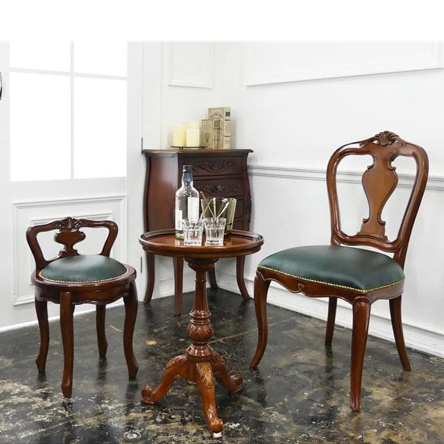 ヨーロピアン 背付き360度回転式ラウンドチェア ブラウン