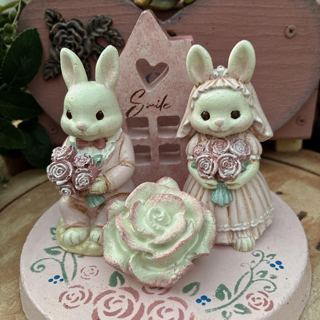 ★ ローズ@同梱割あります ★新作★バラと花飾りのうさぎさん★