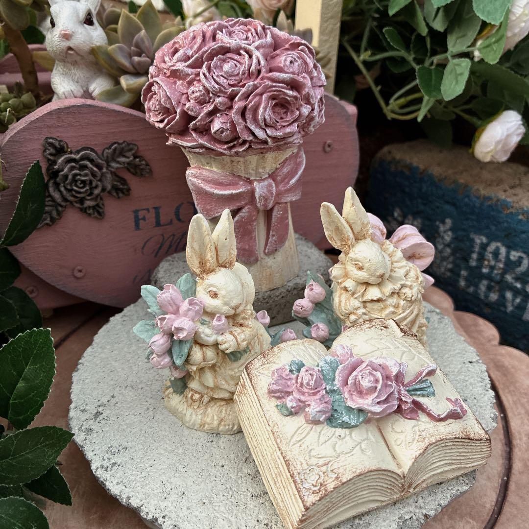 ★ ローズ@同梱割あります ★新作★バラと花飾りのうさぎさん★