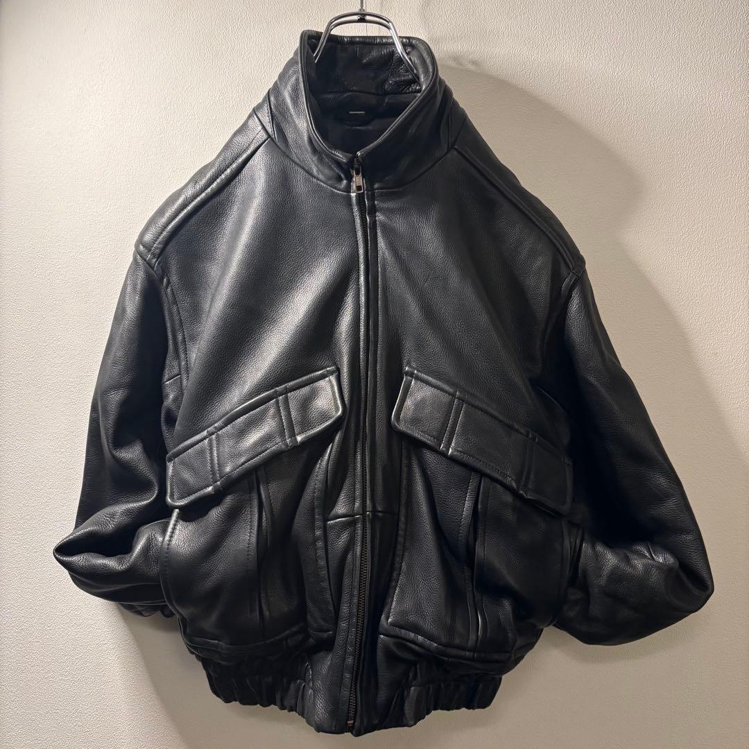 80's 90's vintage 短丈 バルーン レザー 本革 ブルゾン