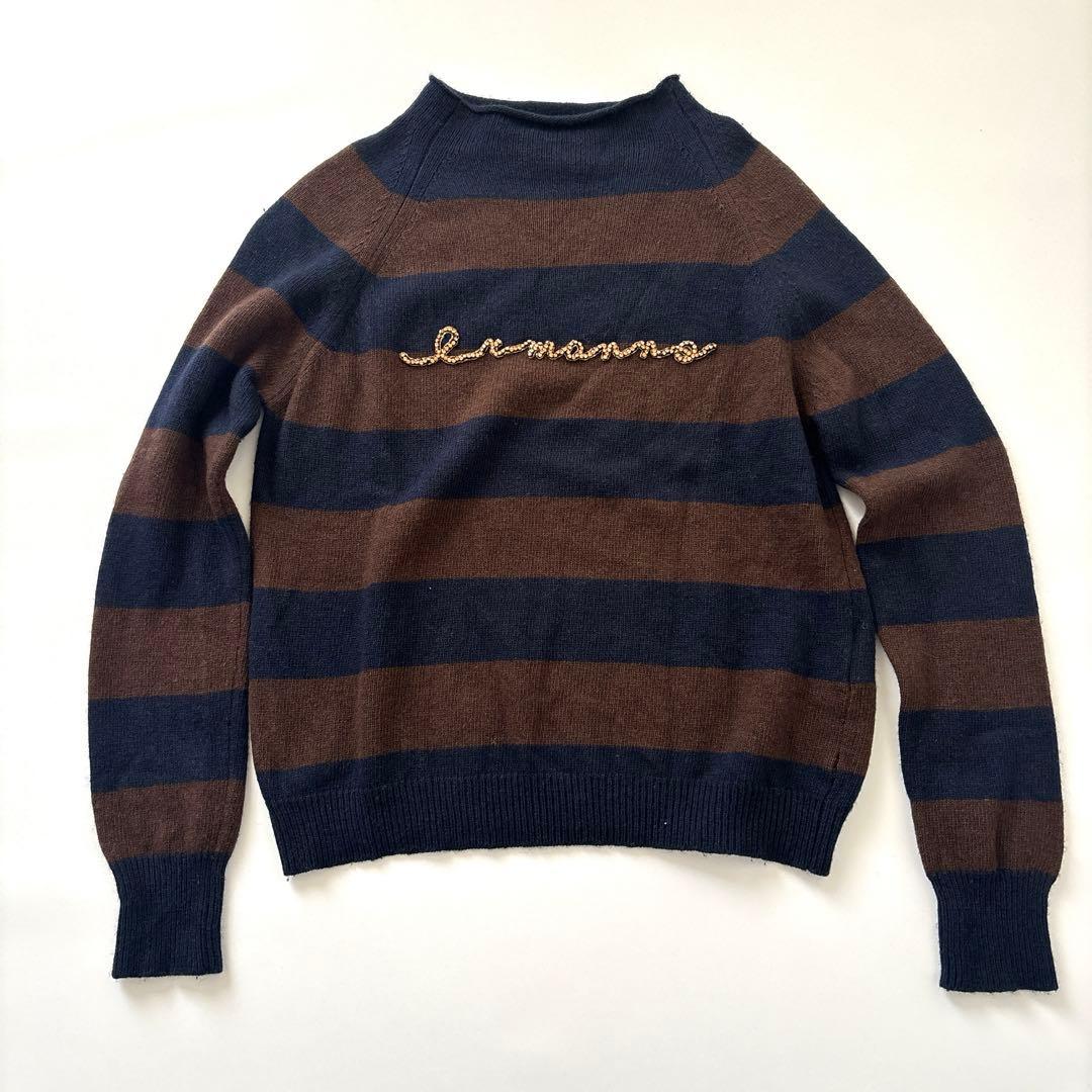 ERMANNO SCERVINO 紺×茶色　長袖ニットカシミア混　手洗い可　M