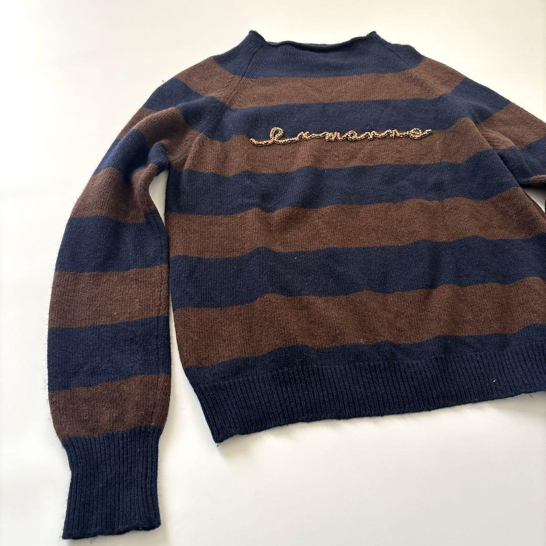 ERMANNO SCERVINO 紺×茶色　長袖ニットカシミア混　手洗い可　M