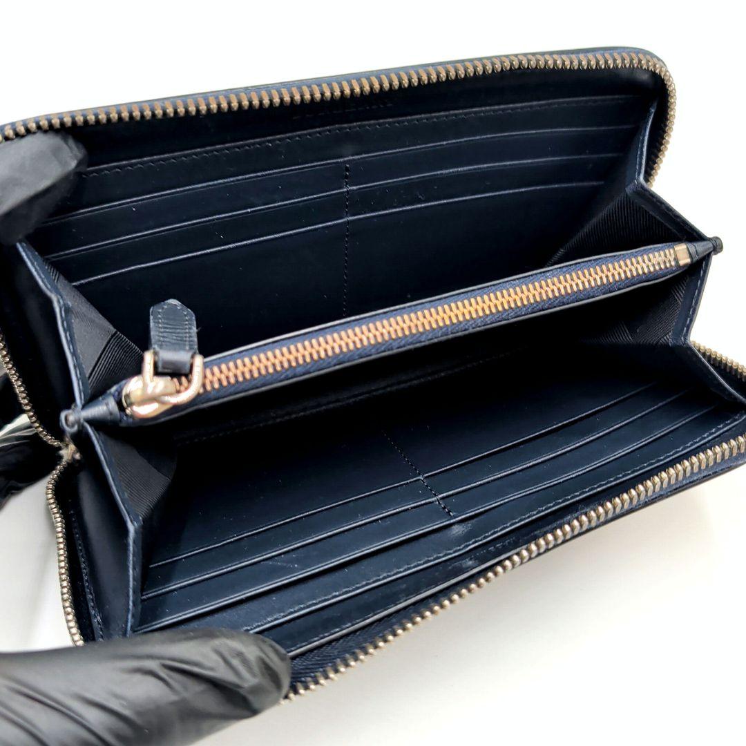 BURBERRY 長財布 バーバリー バイカラー ロゴ ネイビー 本革 ブルー