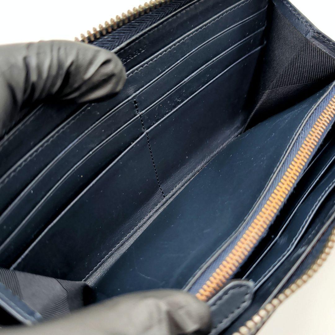 BURBERRY 長財布 バーバリー バイカラー ロゴ ネイビー 本革 ブルー