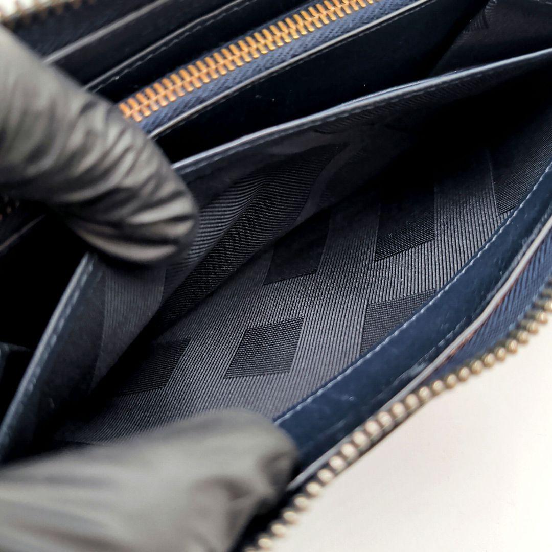 BURBERRY 長財布 バーバリー バイカラー ロゴ ネイビー 本革 ブルー