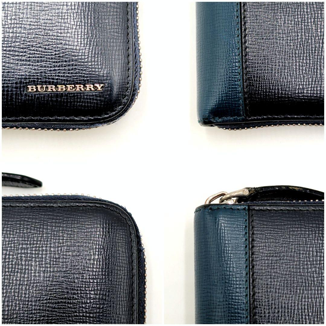 BURBERRY 長財布 バーバリー バイカラー ロゴ ネイビー 本革 ブルー
