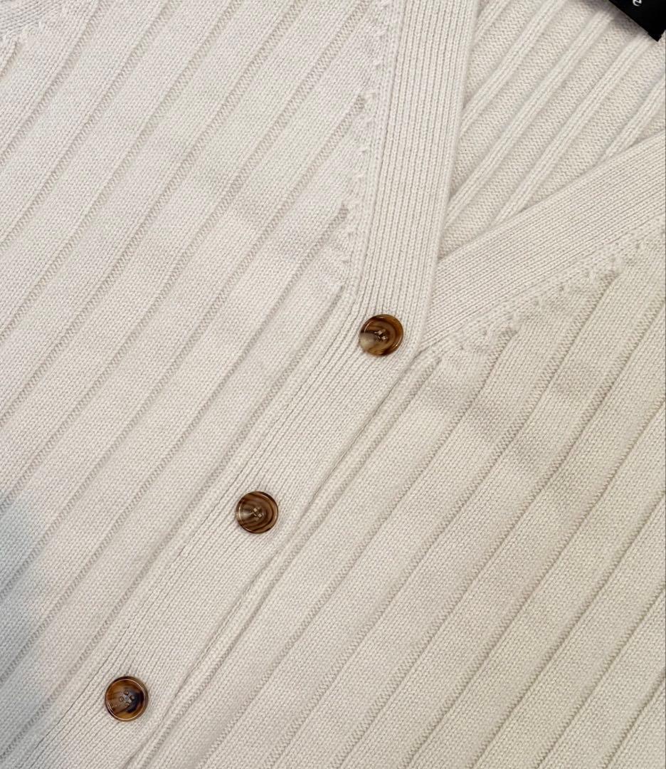 ebure ローゲージカシミア Vネックワイドリブニットカーディガン 白