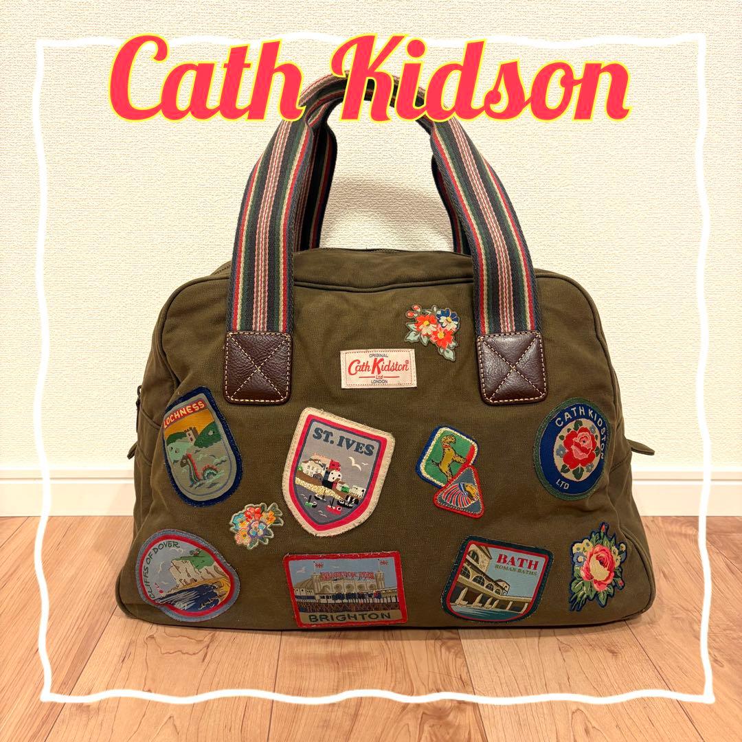 ⭐️キャスキッドソン　限定品‼️　キャンバスボストンバッグ　ワッペン　カーキ