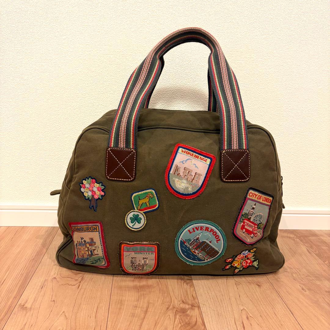 ⭐️キャスキッドソン　限定品‼️　キャンバスボストンバッグ　ワッペン　カーキ