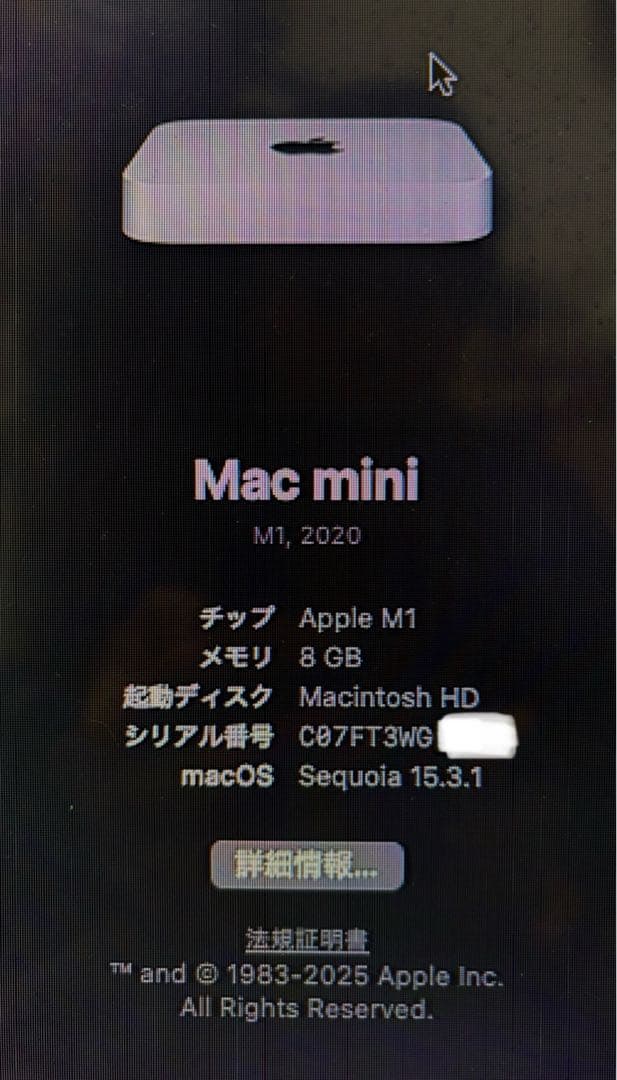 【美品】Apple Mac mini 2020 メモリ8GB SSD256GB