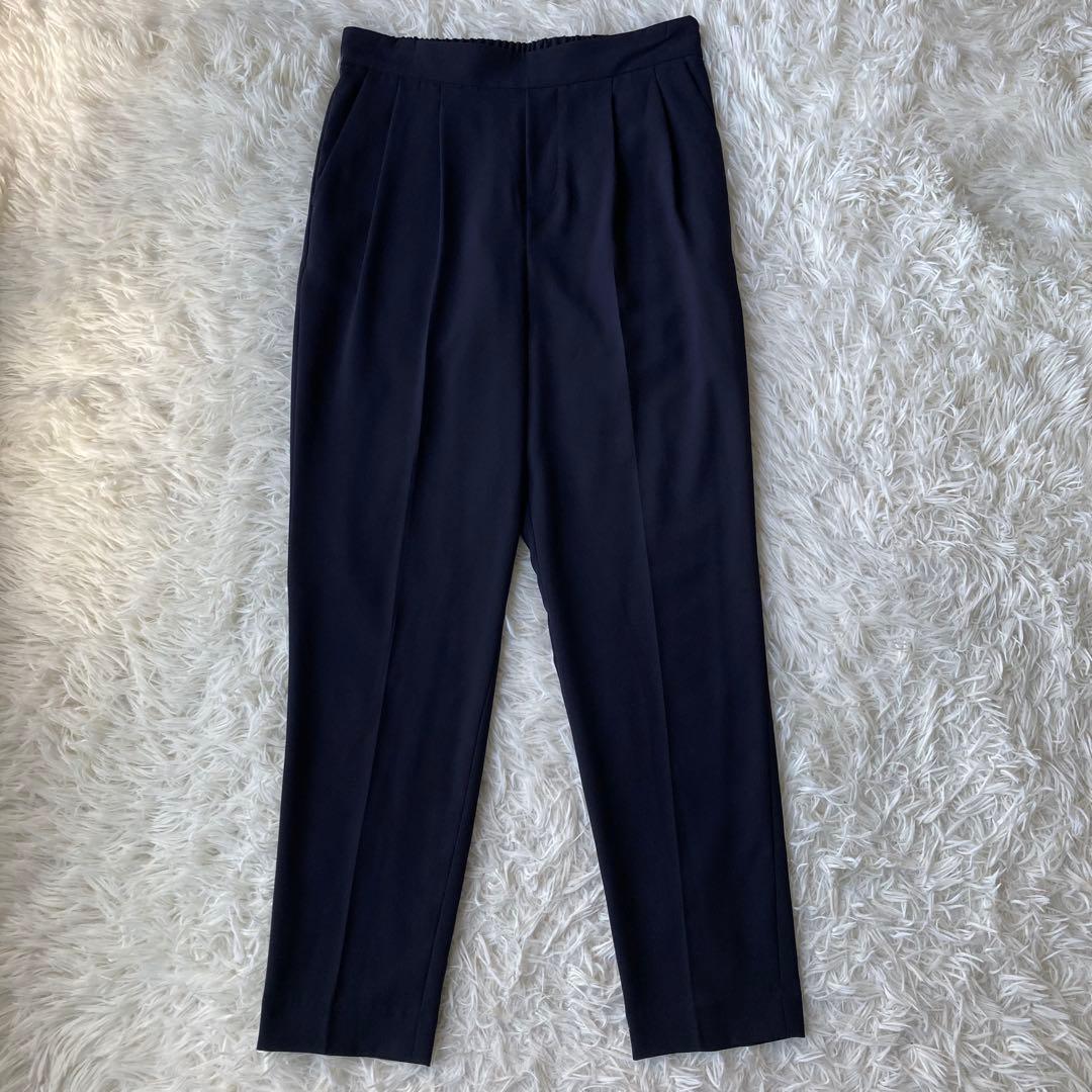 【美品】 グリーンレーベルリラクシング ノーカラー パンツスーツ ネイビー 40