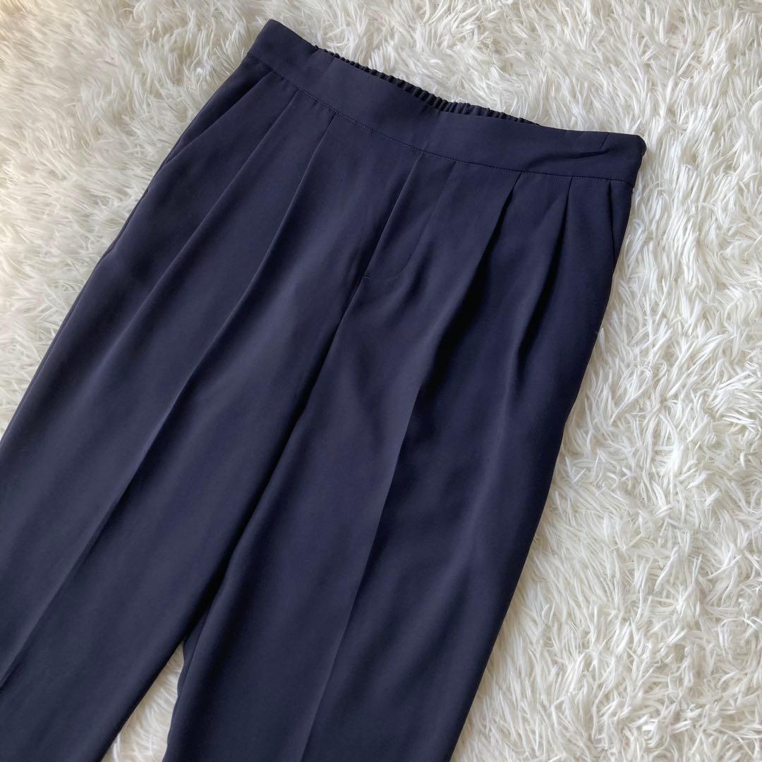 【美品】 グリーンレーベルリラクシング ノーカラー パンツスーツ ネイビー 40