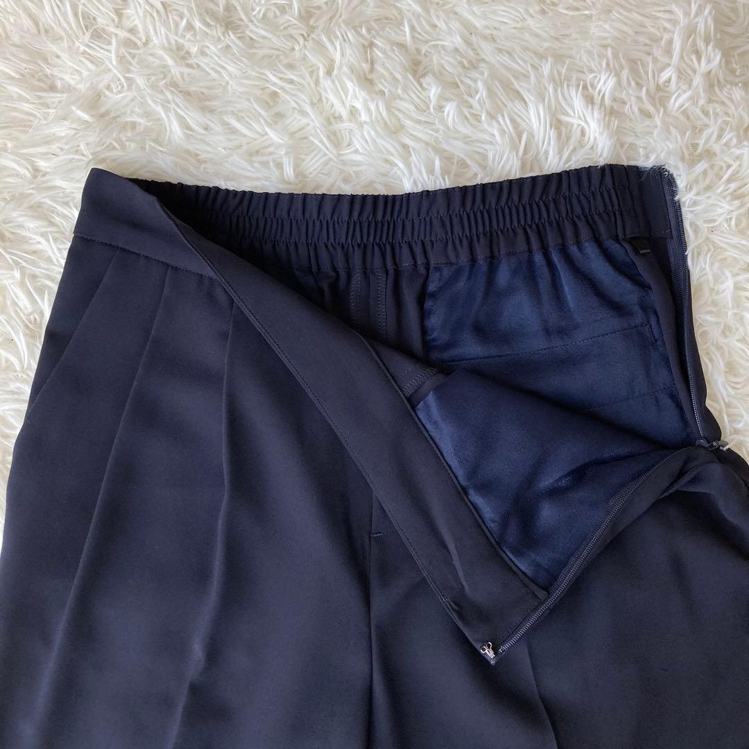 【美品】 グリーンレーベルリラクシング ノーカラー パンツスーツ ネイビー 40