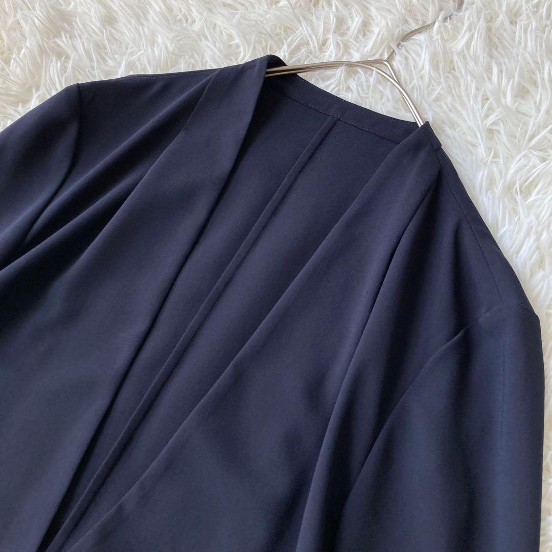 【美品】 グリーンレーベルリラクシング ノーカラー パンツスーツ ネイビー 40