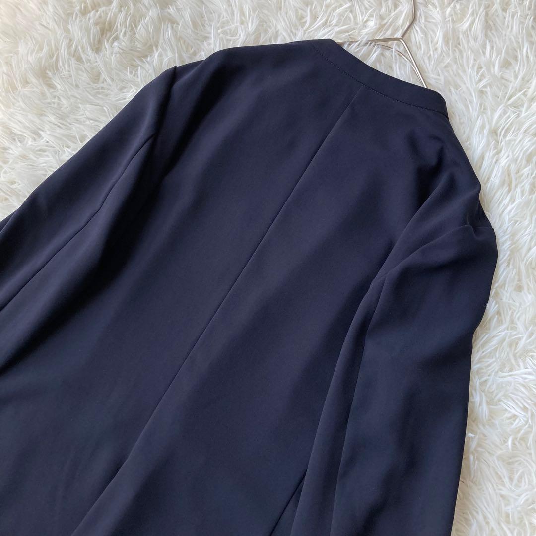 【美品】 グリーンレーベルリラクシング ノーカラー パンツスーツ ネイビー 40