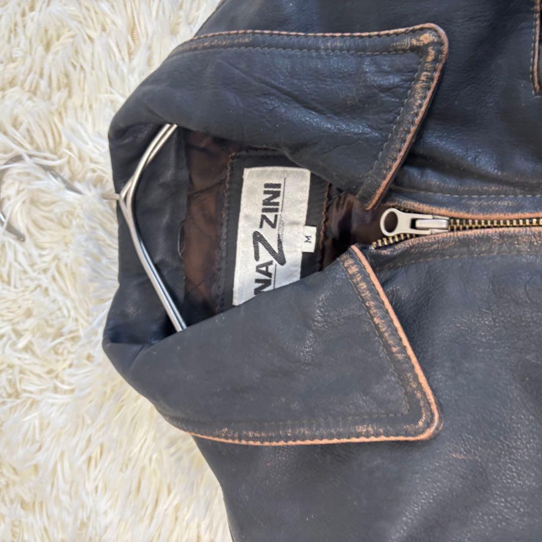 90's✨レザージャケット　シングルライダース　炭黒　フェード　本革　黒　M