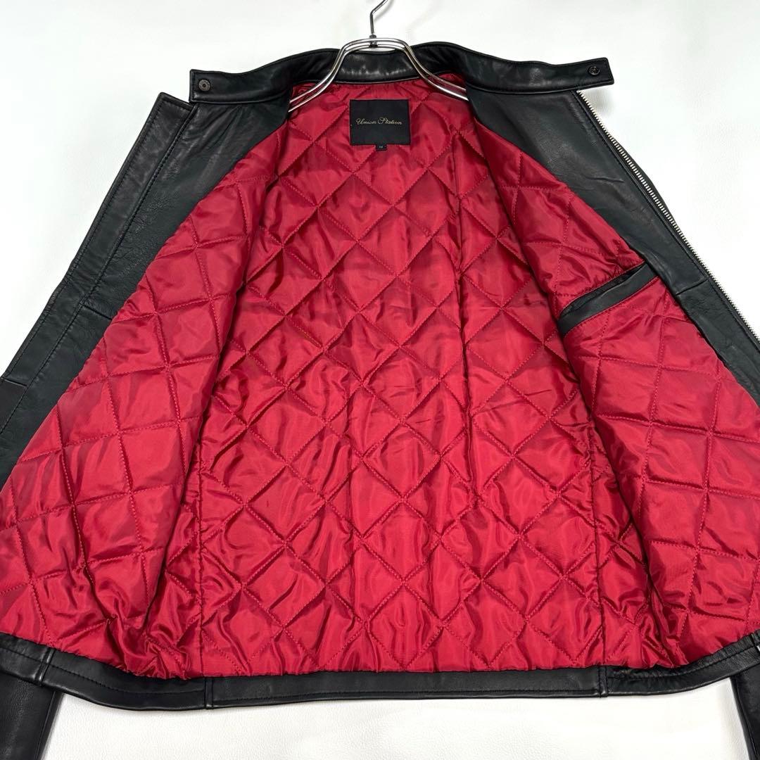 メンズビギ[赤と黒のコントラスト 羊革]ライダースジャケット M キルティング