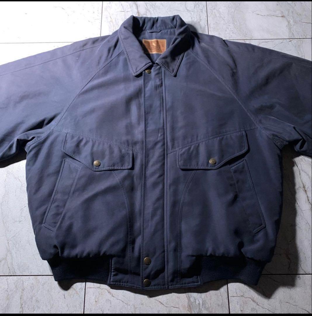 古着 短丈 中綿 ハリントンジャケットスイングトップ ネイビー ボア裏地 M