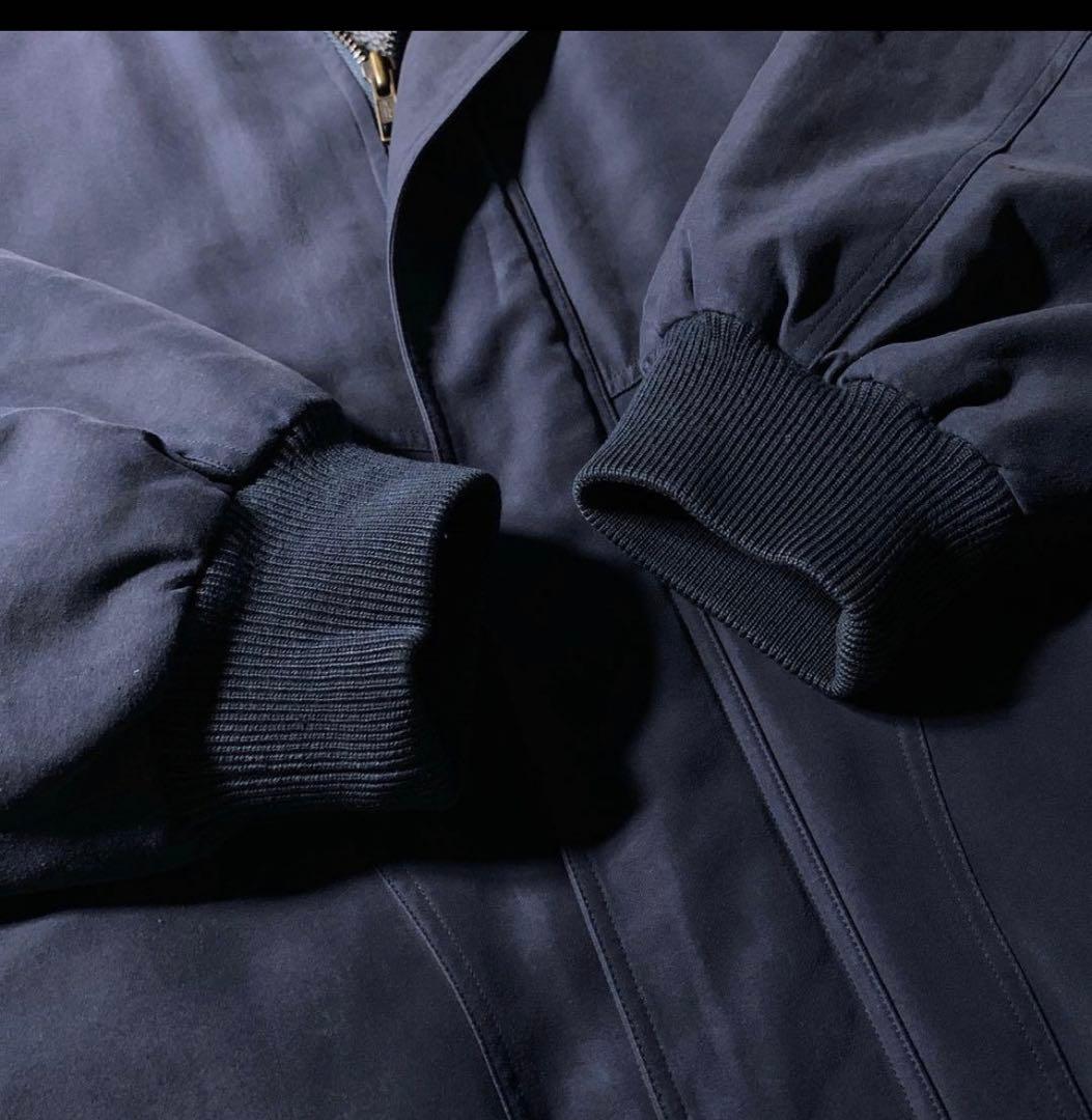 古着 短丈 中綿 ハリントンジャケットスイングトップ ネイビー ボア裏地 M