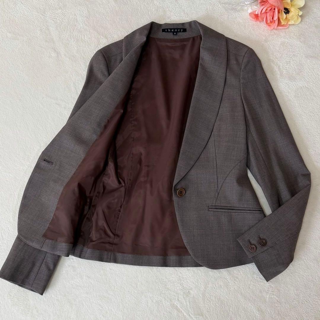 美品✨セオリー パンツスーツ　セットアップ　ブラウン　0 美脚パンツ　ウール混