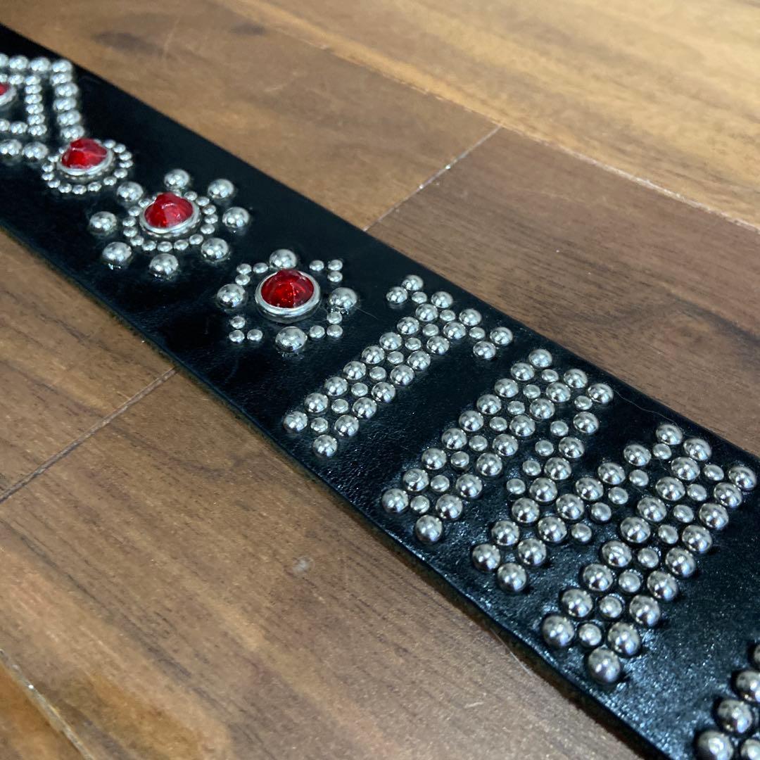 希少美品 TMT スタッズベルト ブラックレザー×レッドストーン HTC