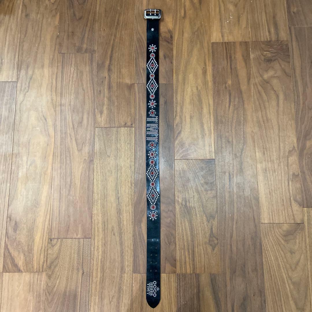 希少美品 TMT スタッズベルト ブラックレザー×レッドストーン HTC