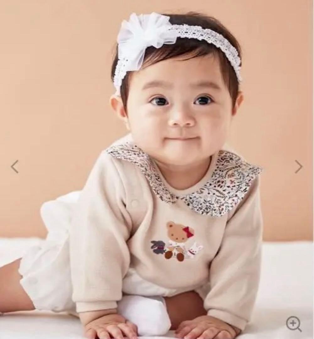 familiar カバーオール ベージュ/ホワイト